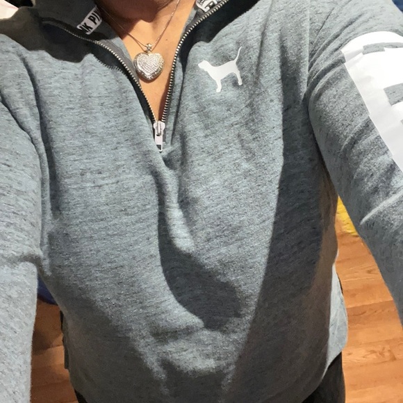 Pink  logo 3/4 zipper sweatshirt Sz XS - Picture 1 of 12